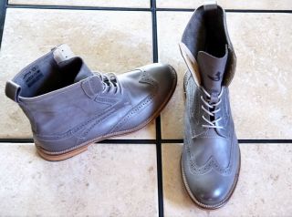 SHOES ANDREW 2 DARK GRAY DISTRESSED LEATHER WINGTIP LACE UP WOOD 