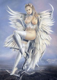   Pin Up Girl White Wings Signed Print 13x18 Sexy Angel
