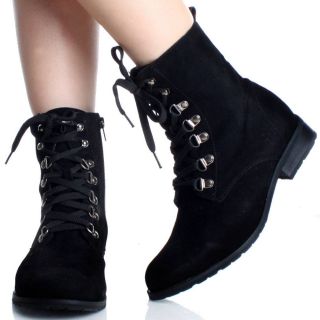 Black Lace Up Ankle Boots Work Combat Hiking Flat Steam Punk Womens 