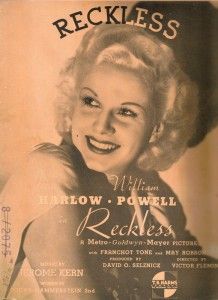 jean harlow reckless 10 pg sheet music 1935