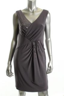 Anne Klein NEW Silver Embellished Sleeveless Woven Drape Cocktail 
