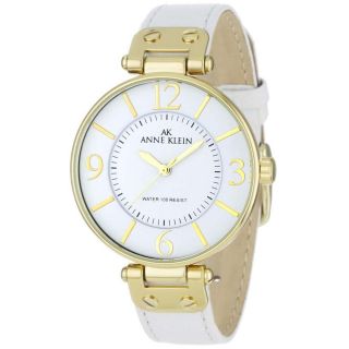 Anne Klein 10 9168WTWT Womens White Dial 38 Leather Strap Gold Plated 
