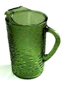 VINTAGE 1960 S ANCHOR HOCKING SORENO GREEN GLASS 2 QT ICED TEA PITCHER 