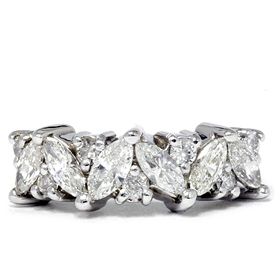   Marquise Round Diamond Anniversary Fancy Ring 14k White Gold