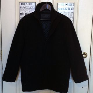 Mens Andrew Marc New York Heavy Charcoal Gray Wool Coat Jacket Sz S 
