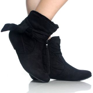 Black Ankle Booties Comfort Bow Faux Suede Designer Womens Flat Boots 