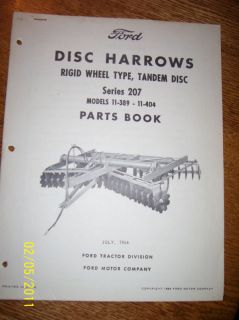 Vintage Ford Parts Book 207 Wheel Type Disc Harrow