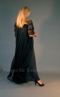 Vintage Lucie Ann Lingerie BLACK Lace GOLD Label Nightgown + Peignoir 