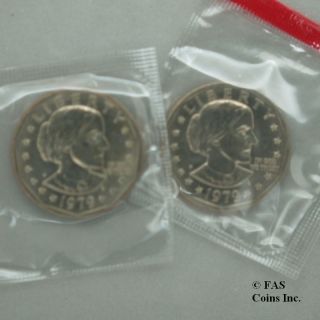 1979 P D Mint Cello 2 Coin Set Susan B Anthony Dollar