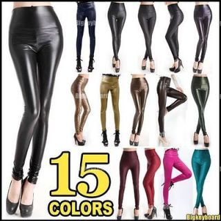 Sexy Ladies High Waist Stretch Faux Leather Look Tights Leggings Pants 