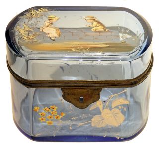 Antique Mary Gregory Glass Jewelry Dresser Trinket Box