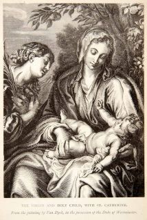 1879 Wood Engraving Van Dyck Religious Art Virgin Mary Baby Jesus St 