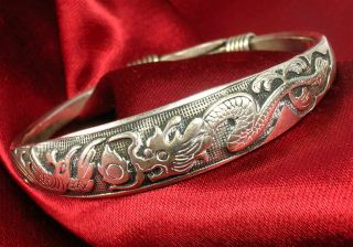 Antique Sterling Silver Bracelet China Dragon Vintage Estate Jewelry 