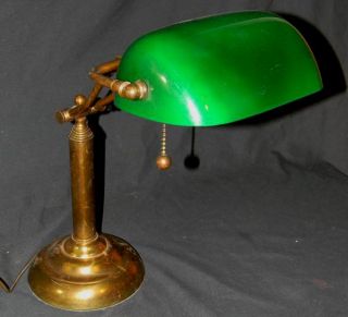 Vintage Brass Bankers Library Student Lamp Light Reticulated Green 