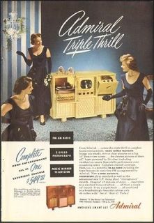 1948 Print Ad ADMIRAL Triple Thrill TV Phonograph Radio all in one $ 