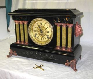 Antique Seth Thomas Teal Adamantine Mantel Clock 6 Column Restored 