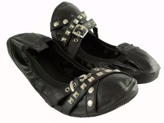Women Flat Comfort Shoes Spike Studded Style Design Black Top 2012 New 