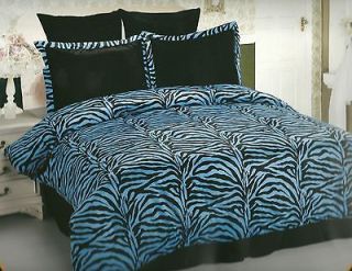 5pc bed in a bag comforter set Black and Turquoise Zebra Print King 