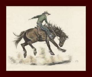 rodeo saddle bronc riding hand color by mellin 1953 time
