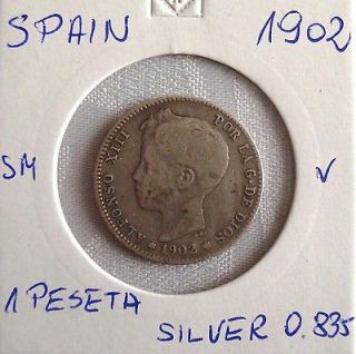 spain 1902 una peseta alfonso xiii nice silver coin from