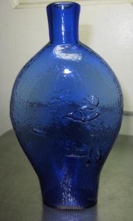 ANTIQUE SAPPHIRE BLUE HUNTING FLASK (BOTTLE)  PONTIL SCAR DOUBLE SIDED 