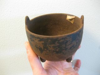 ANTIQUE CAST IRON MORTAR KETTLE THREE LEGGED primitive metal bowl 