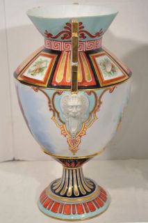 Pair Antique Henri Ardant Limoges French Greek Revival Porcelain Vases 