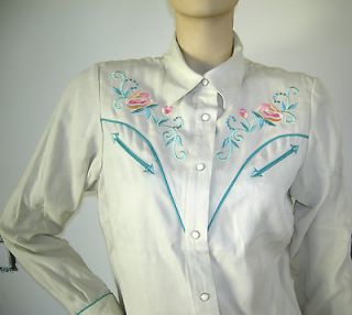   ROCKABILLY WESTERN COWGIRL RODEO AMERICANA EMBROIDERED SNAP SHIRT M