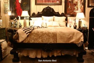   Handmade Solid Pine Black Queen Poster Bed Artisan Bedroom Furniture