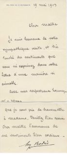 Auguste Rodin Autograph French Sculptor Signed Letter