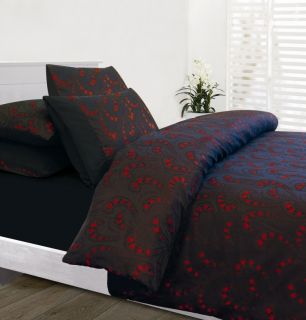Pce ODEON Black Red Jacquard~QUEEN Size Quilt Doona Cover Set