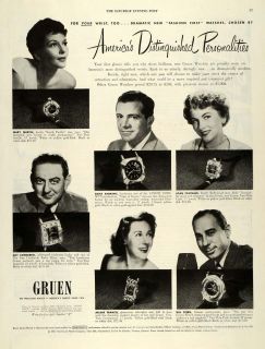   Ad Mary Martin Joan Fontaine Gruen Watches Guy Lombardo Arlene Francis