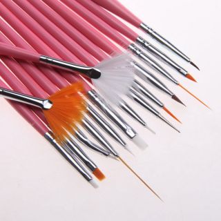 15 Pcs Nail Art Design Brush Set Painting Pen Pink Red Color Dotting 