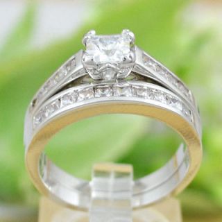   jewelry CZ Rhodium PLD Bridal Wedding Engagement Princess Cut Ring Set