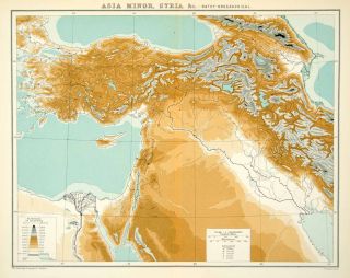 1902 Photolithograph Map Asia Minor Syria Bathyorographical Elevation 