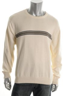 John Ashford New Ivory Striped Crew Neck Long Sleeves Pullover Sweater 