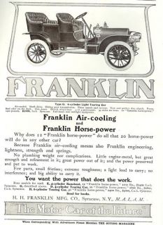 1905 Franklin Type G Touring Car Auto Ad Vintage Print