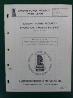 1963 LAUSON POWER PRODUCTS DEALER ENGINE MASTER PARTS PRICE LIST