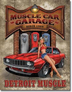 Vintage Retro Sexy Girl Tin Sign Muscle Car Garage Gas