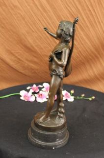 Auguste Moreau Solid Bronze Boy with Banjo Sculpture Music Statue 