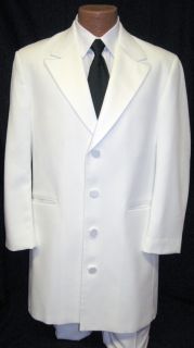 Mens White Avalon 4 Button Peak Tuxedo Jacket Frock Coat Victorian 