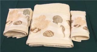   PC Set Antigua Shower Curtain Hooks Mat Towels Seashells Ocean
