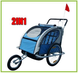 Aosom 2in1 Double Kids Baby Bike Bicycle Trailer Stroller Blue Jogger 