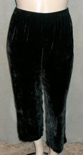 Cindy Bai Black Velvet Capri Pants Cropped Rayon Silk Plush, L