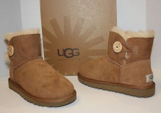 UGG Mini Bailey Button Chestnut Suede Womens Boots New in Box