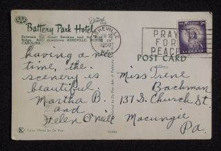 1959 Battery Park Hotel Old Cars Asheville Buncombe Co Postcard