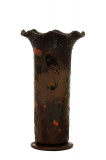 Old Japanese Totai Bark Tree Cloisonne Trumpet Vase Signed Tashiro 