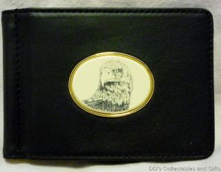 Stephen Barlow Scrimshaw Eagle Engraved Leather I.D. Bi fold Wallet 