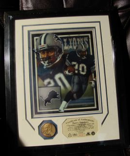 Barry Sanders 1997 Chromium Lithograph and coin Highland Mint matted 