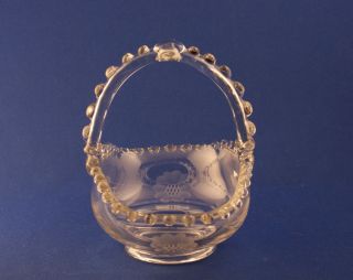   Glass Company Candlewick Cornflower Cut Beaded Handled Basket